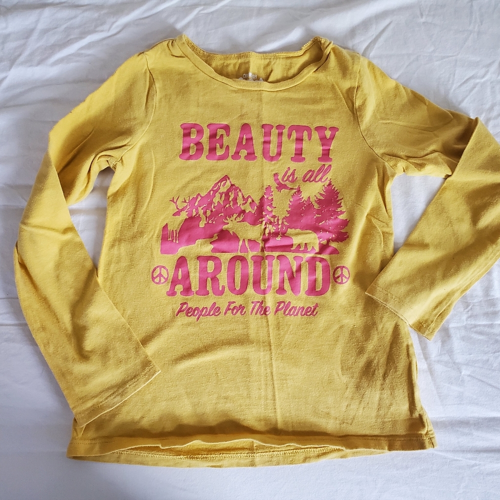 Oshkosh long sleeve yellow tee with pink nature print Sz 8